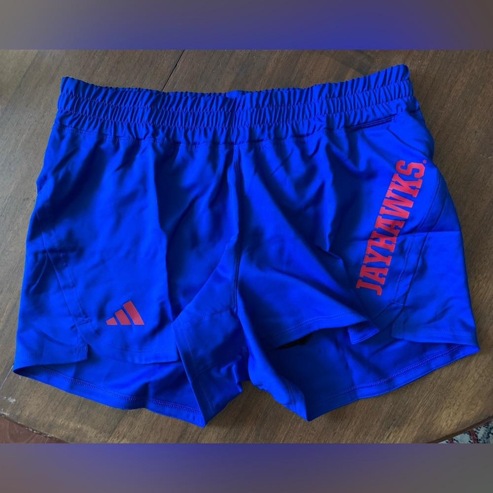 Adidas University of Kansas Jayhawks Royal Blue Athletic Short (zip pockets) NWT